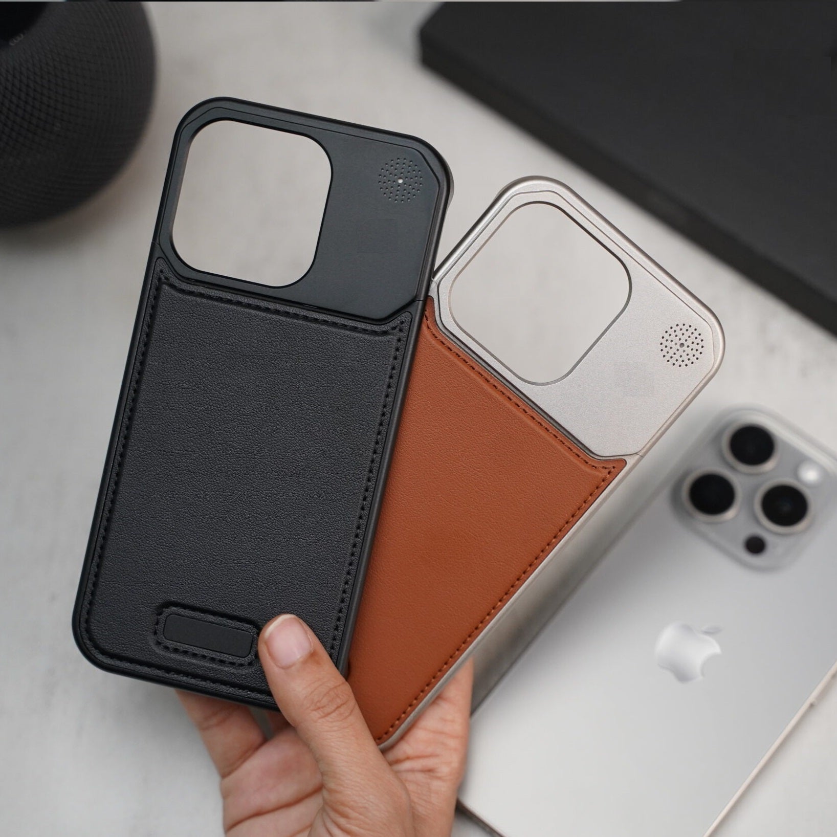 iPhone 16 Pro Super Slim AeroFLex Metal Frame Less Leather Case with Magsafe - Grey